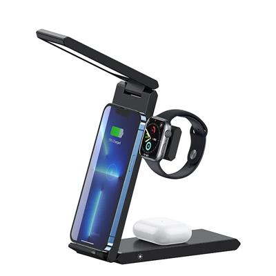 Wireless charger-New Folding Wireless Qi Portable 3 in 1 Charging Station Cellphone stand Fast wireless charger with lamp
